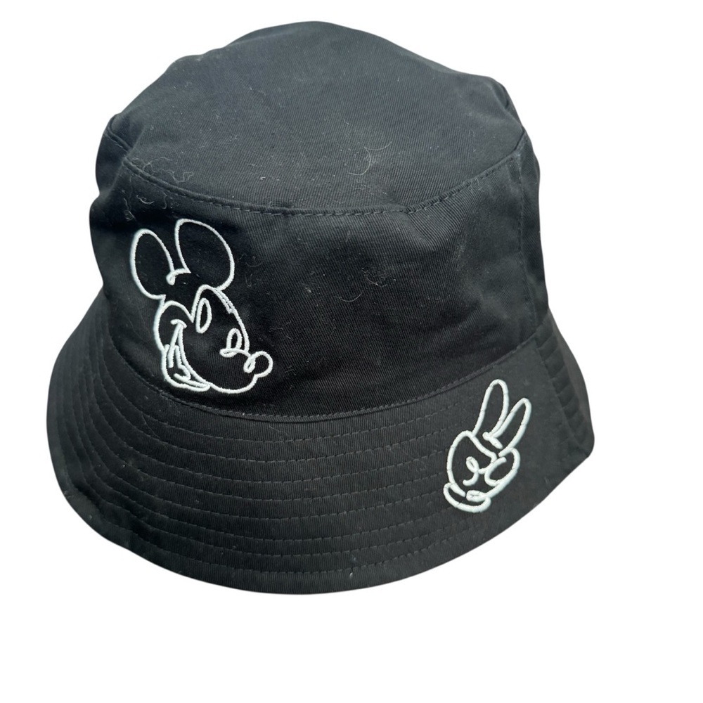 Disney Parks Bucket Hat Peace Sign Mickey Mouse Black Reversible All Over Print